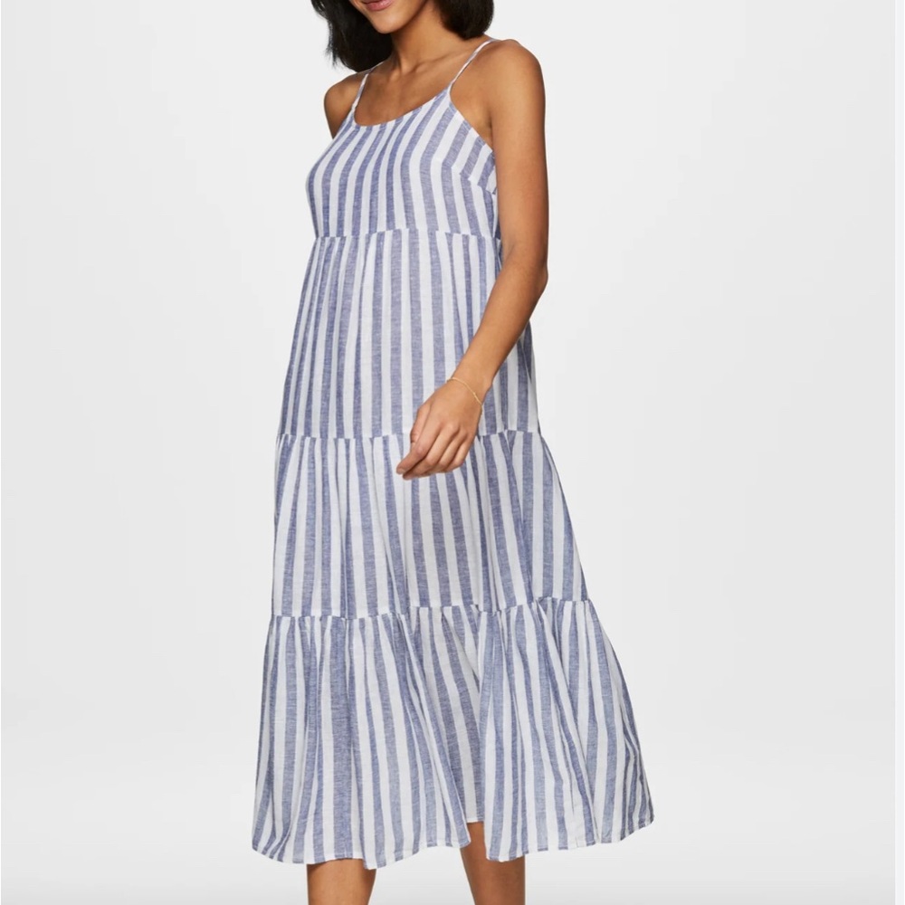 beachlunchlounge Blue and White Striped Midi Sundress nwot